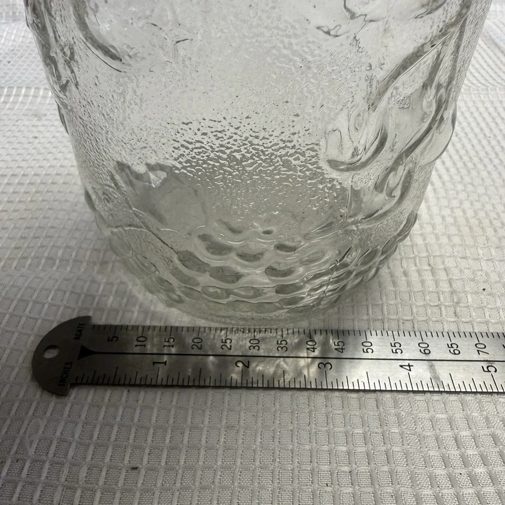 Vtg Raised Tall‎ Glass Sugar Canister Jar Metal Clamp Lid Fruit Decor 1.5L